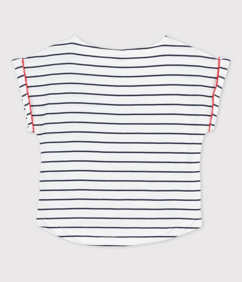 T-shirt met korte mouwen in katoen voor meisjes wit/blauw