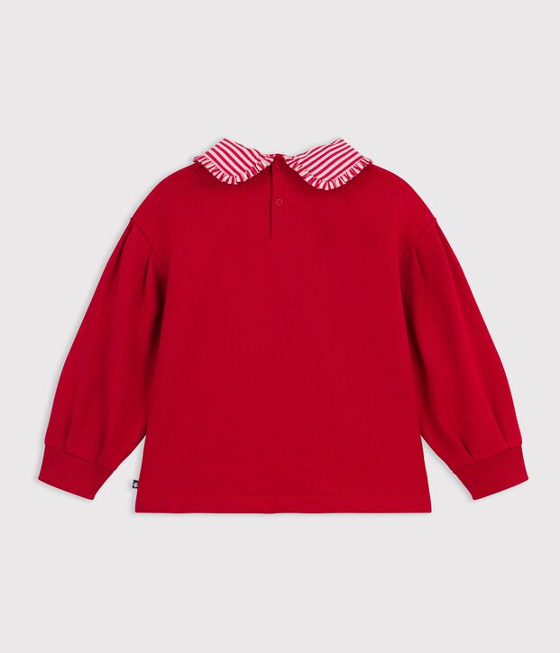 Sweatshirt &agrave; col enfant en coton uni rouge