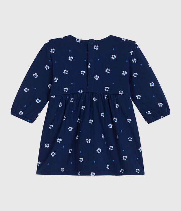 Robe b&eacute;b&eacute; en coton manches longues , imprim&eacute;e &agrave; fleurs bleu/multicouleur