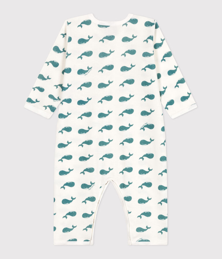 Pyjama b&eacute;b&eacute; en coton sans pieds baleines blanc/vert