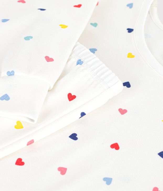 Pyjama femme en coton et &eacute;lasthanne imprim&eacute; c&oelig;urs blanc/multicouleur