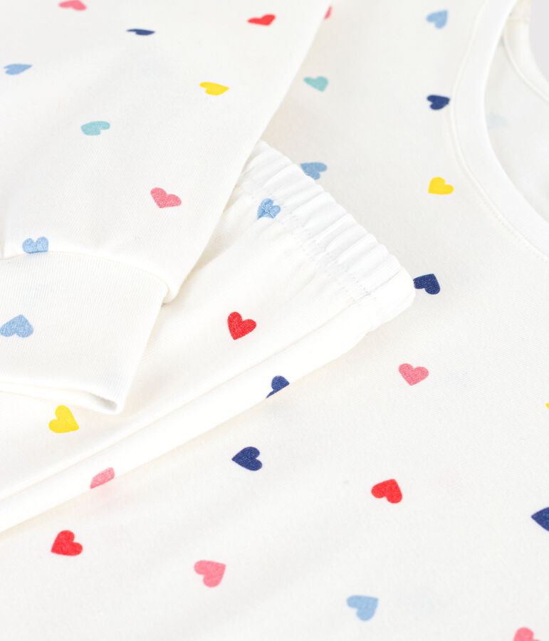 Damespyjama van katoen en elastaan met hartjesprint wit/multicouleur