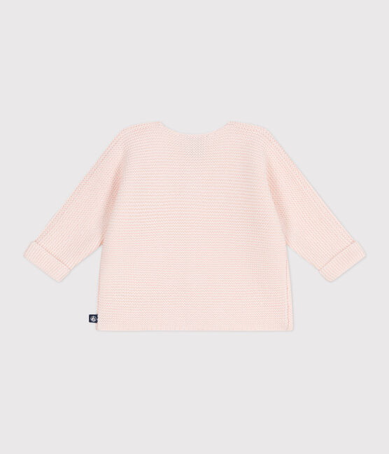 Cardigan bébé tricot point mousse en coton rose FLEUR