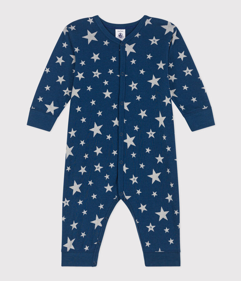 Katoenen babypyjama zonder voetjes blauw/wit