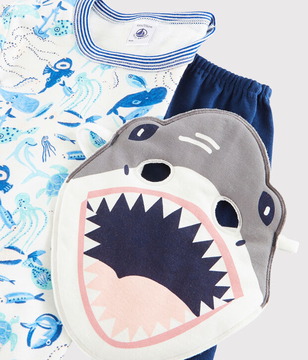 Pyjacourt d&eacute;guisement requin en coton enfant blanc/multicouleur