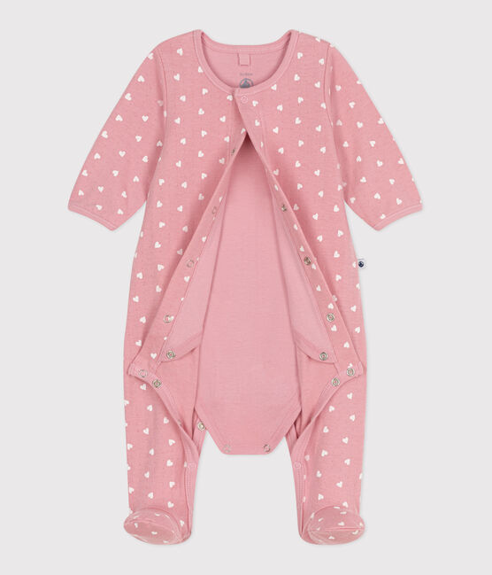 Bodyjama bébé en tubique petits cœurs rose CHARME/blanc MARSHMALLOW