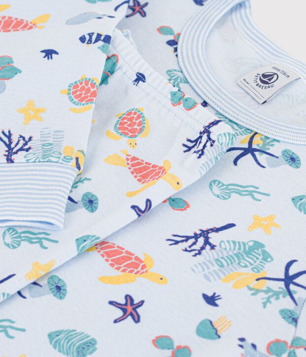 Pyjama enfant en coton imprim&eacute; phosphorescent bleu/multicouleur