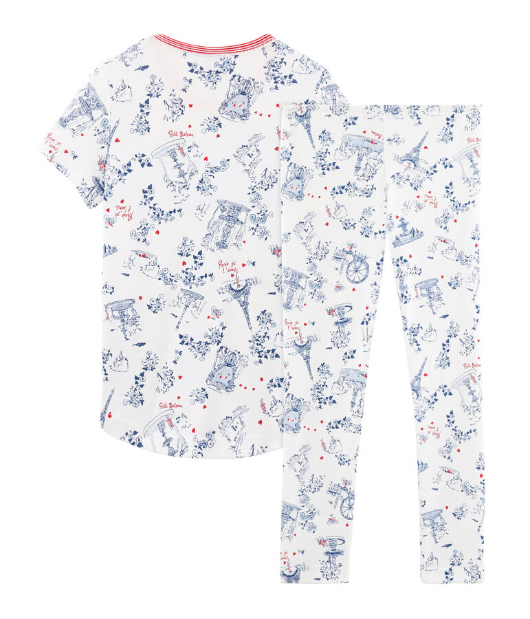 Pyjama petite fille en c&ocirc;te blanc MARSHMALLOW/blanc MULTICO