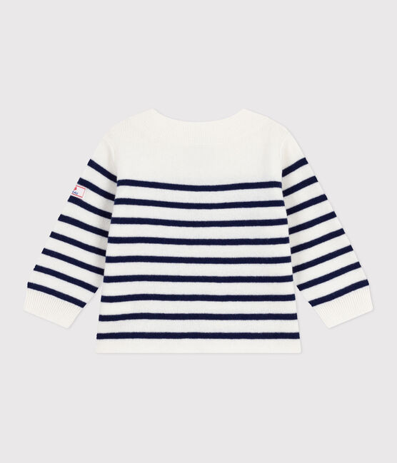 Pull marin bébé en laine et coton à rayures bleu MARSHMALLOW/ SOIR