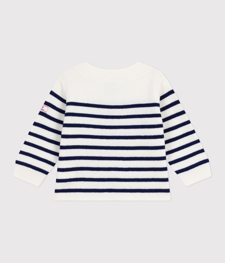 Pull marin b&eacute;b&eacute; en laine et coton &agrave; rayures bleu/bleu