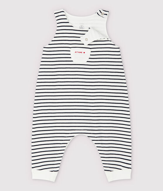 Lange gestreepte overall van biologisch katoen voor baby's wit MARSHMALLOW/blauw SMOKING