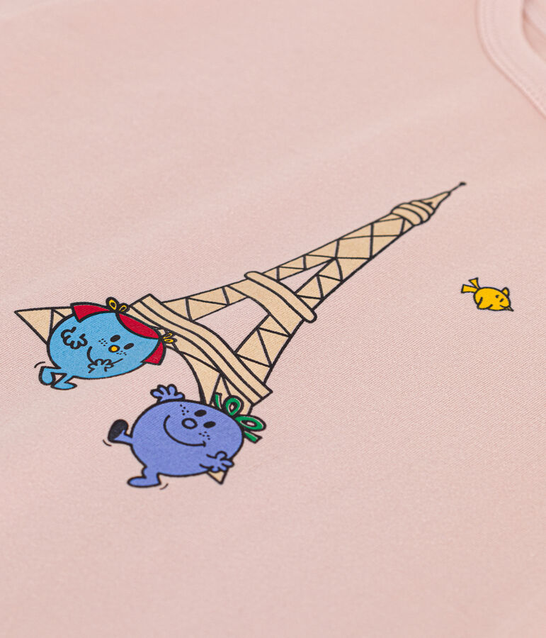 Katoenen T-shirt met Monsieur Madame-motief voor kinderen roze SALINE