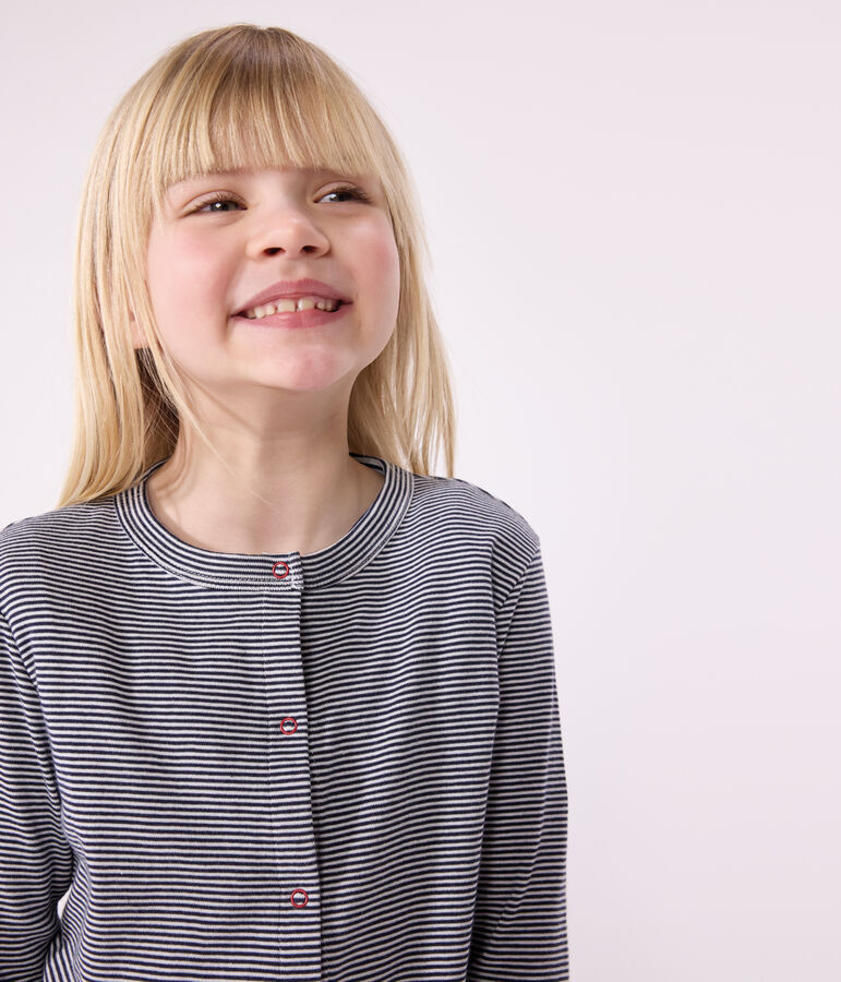 Cardigan enfant en coton &agrave; rayures bleu/blanc
