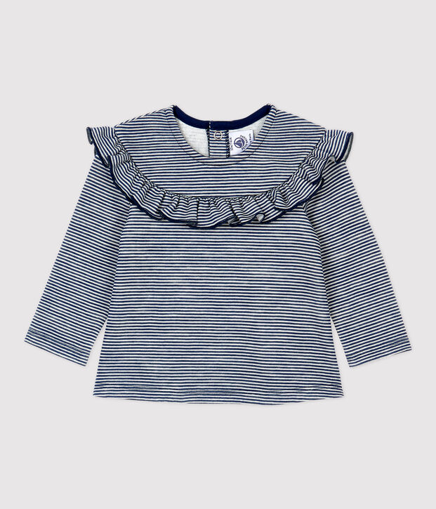 Blouse van wol en katoen baby blauw/wit