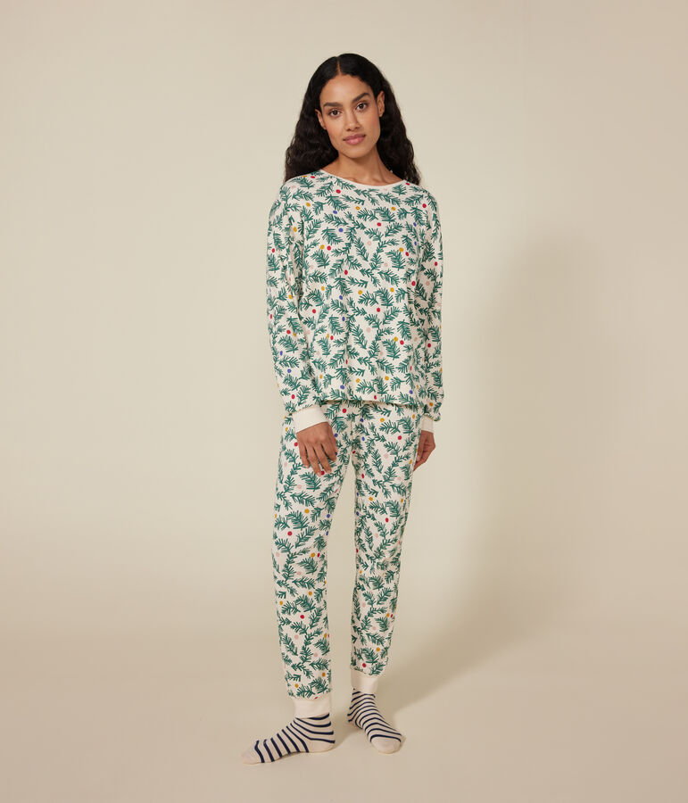 Pyjama en coton imprim&eacute; sapin de No&euml;l femme blanc AVALANCHE/ MULTICO