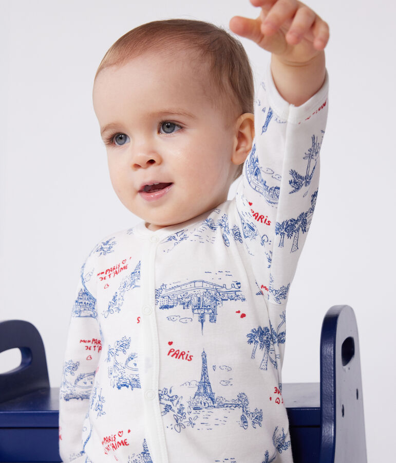 Katoenen babypyjama in het thema 'Parijs' wit/multicouleur