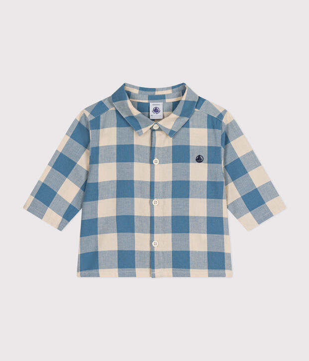 Chemise en flanelle b&eacute;b&eacute; bleu/&eacute;cru