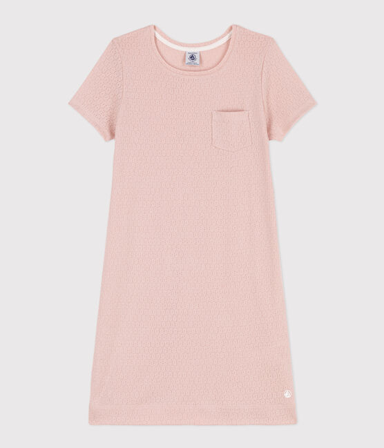 Effen katoenen meisjesnachthemd met ajour roze SALINE