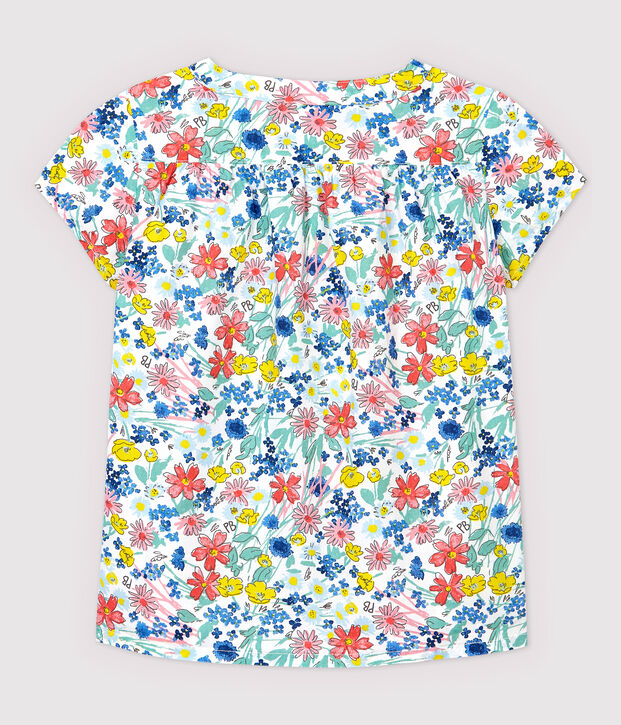 Chemisier manches courtes en popeline enfant fille blanc/multicouleur