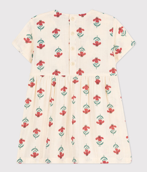 Robe manches courtes b&eacute;b&eacute;  en gaze de coton imprim&eacute;e &eacute;cru/multicouleur