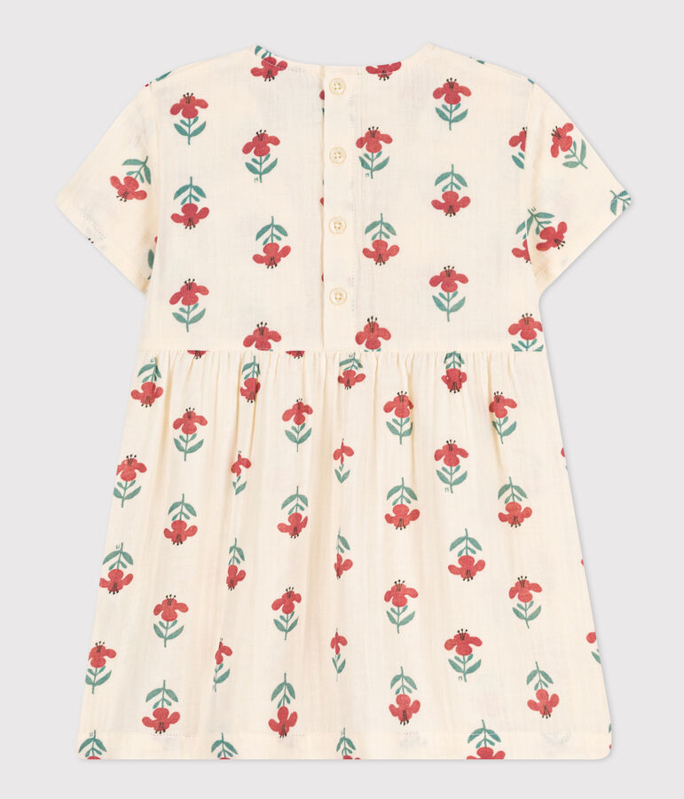 Robe manches courtes b&eacute;b&eacute;  en gaze de coton imprim&eacute;e &eacute;cru/multicouleur