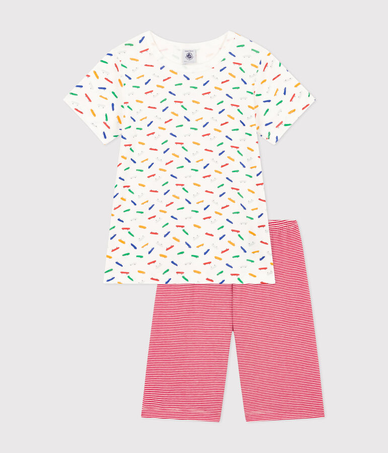 Pyjama short en coton enfant blanc/multicouleur