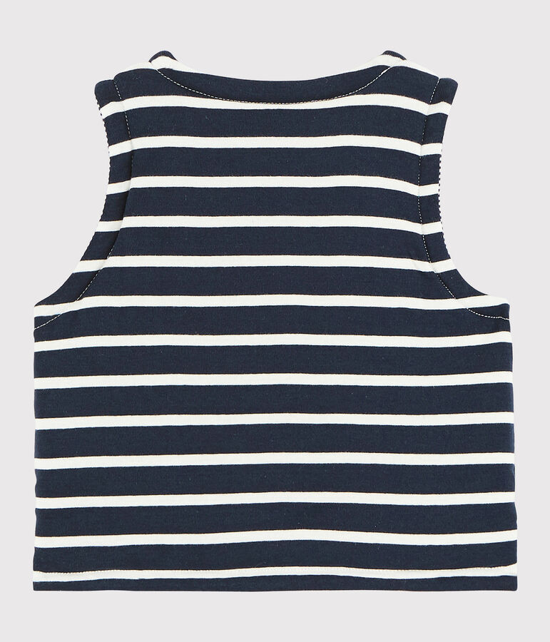 Mouwloos omkeerbaar vest van gewatteerde ribstof voor baby blauw/wit