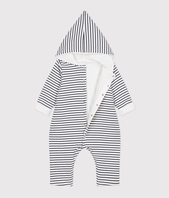 Gewatteerd lang babypakje met capuchon van katoen wit MARSHMALLOW/blauw SMOKING