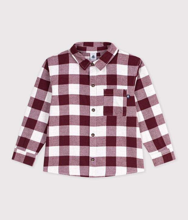 Chemise enfant en coton &agrave; carreaux marron/beige