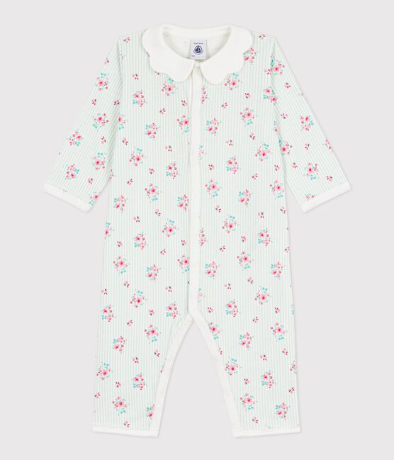 Katoenen babypyjama zonder voetjes met kraag en bloemenprint wit MARSHMALLOW/wit MULTICO