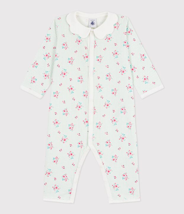 Katoenen babypyjama zonder voetjes met kraag en bloemenprint wit/multicouleur