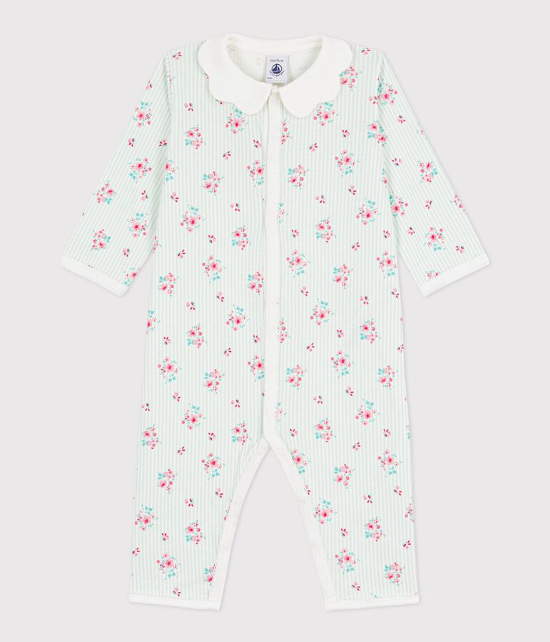 Pyjama b&eacute;b&eacute; en coton sans pieds &agrave; col imprim&eacute; fleuri blanc/multicouleur