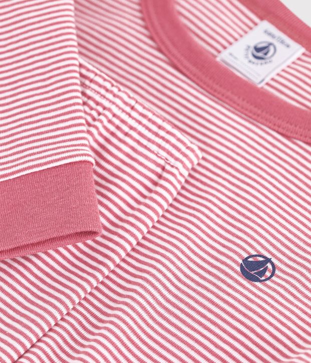 Pyjama tr&egrave;s ajust&eacute; enfant en coton &agrave; rayures rose/blanc