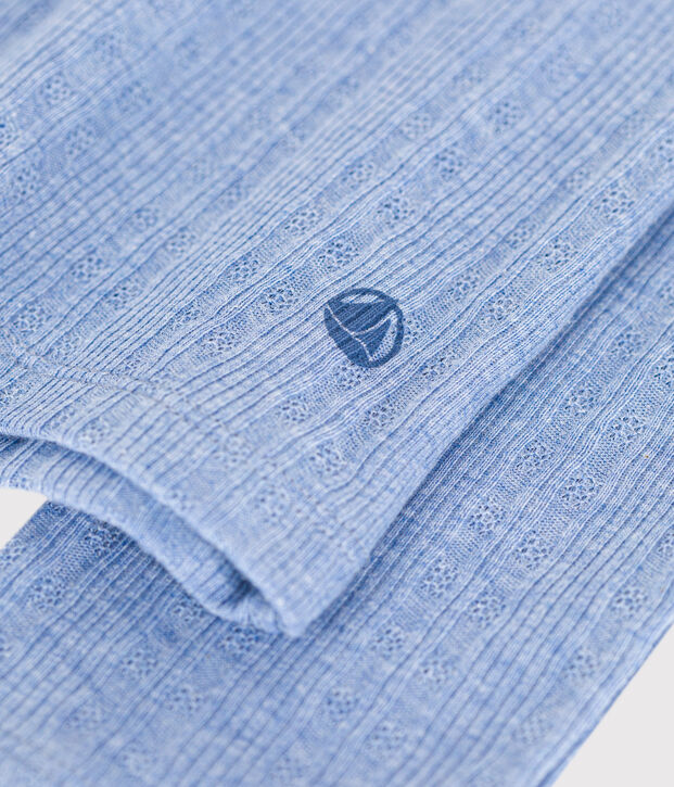 Effen T-shirt met lange mouw en henleykraagje van opengewerkte ribstof voor dames blauw