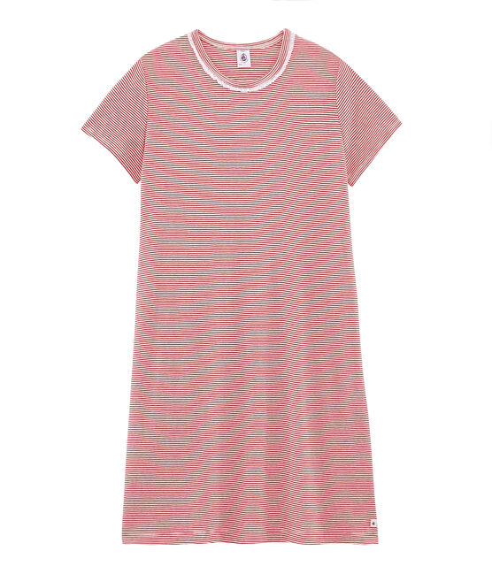 Chemise de nuit fille en côte rouge TERKUIT/blanc MARSHMALLOW
