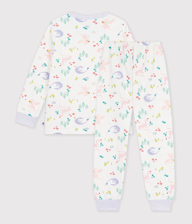 Kinderpyjama van fleece met drakenprint wit/multicouleur