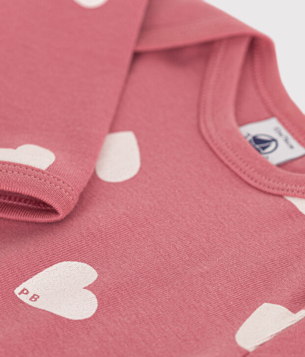 Body manches longues en coton b&eacute;b&eacute; rose/blanc