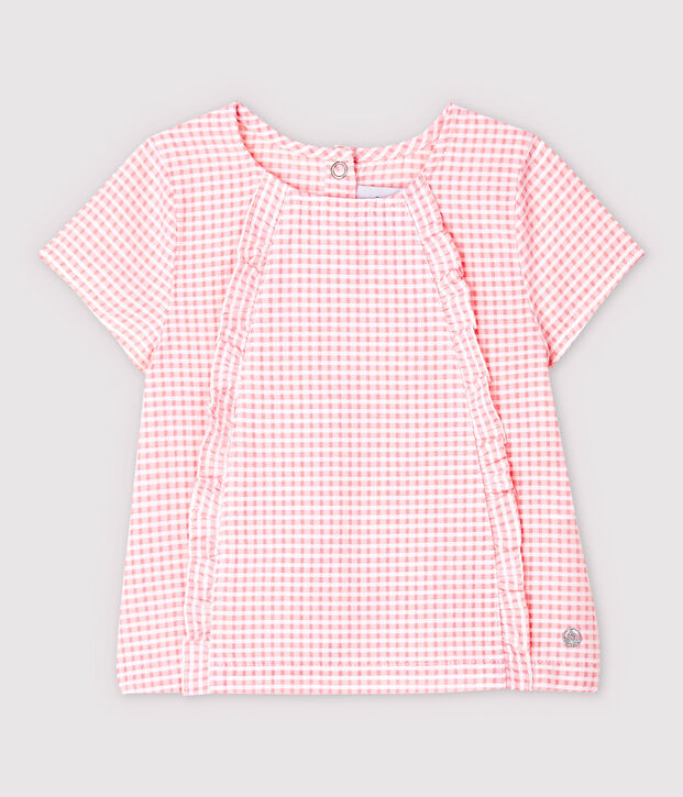 Blouse van popeline met korte mouwen voor babymeisjes roze/wit