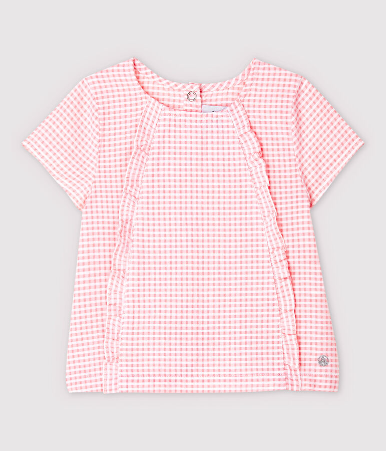 Blouse van popeline met korte mouwen voor babymeisjes roze/wit