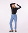 L'Iconique, T-shirt met lange mouw van effen ribstof voor dames zwart BLACK