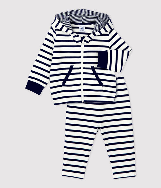 Ensemble rayé marinière deux pièces bio bébé blanc MARSHMALLOW/bleu SMOKING