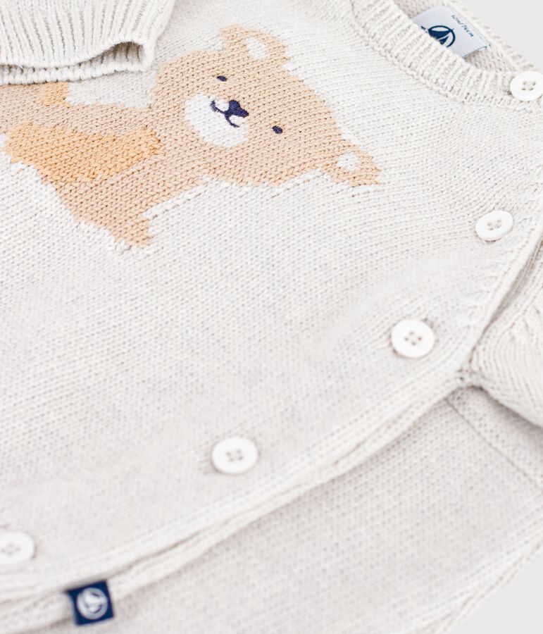 Ensemble 2 pi&egrave;ces b&eacute;b&eacute; en tricot laine et coton et motif ourson beige MONTELIMAR CHINE