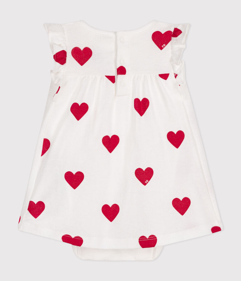 Robe body imprim&eacute;e coeur en coton bio b&eacute;b&eacute; blanc/rouge