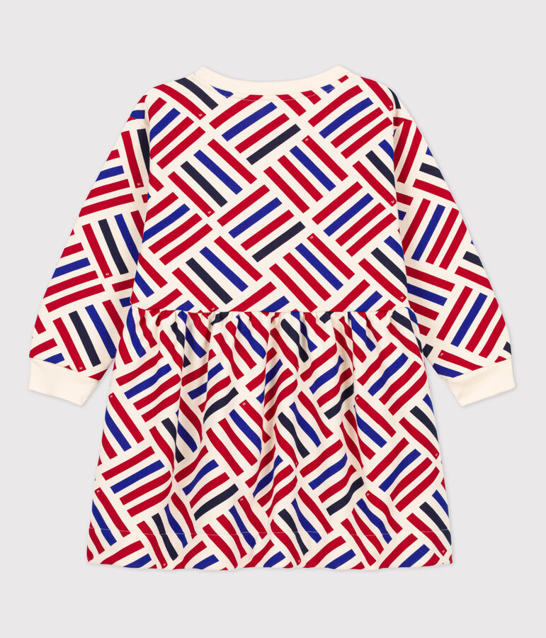 Robe manches longues imprim&eacute;e en molleton enfant fille &eacute;cru/multicouleur