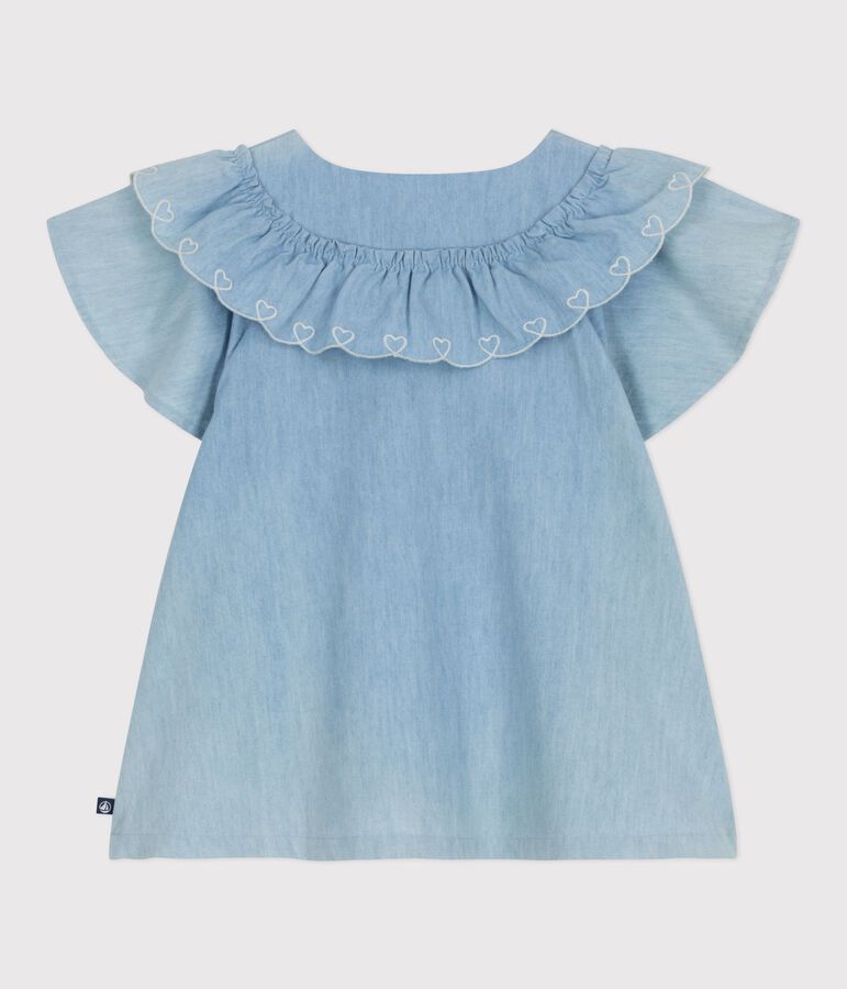 Blouse enfant en coton manches courtes unie bleu BLEU CLAIR