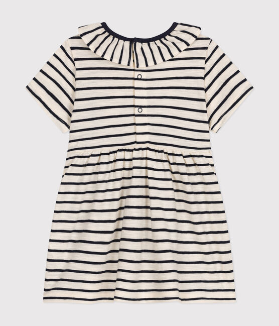 Gestreepte jurk met korte mouwen van gevlamde jerseystof voor baby's wit AVALANCHE/blauw SMOKING