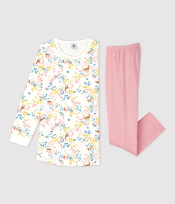 Chemise de nuit imprimé fleuri petite fille en coton blanc MARSHMALLOW/blanc MULTICO