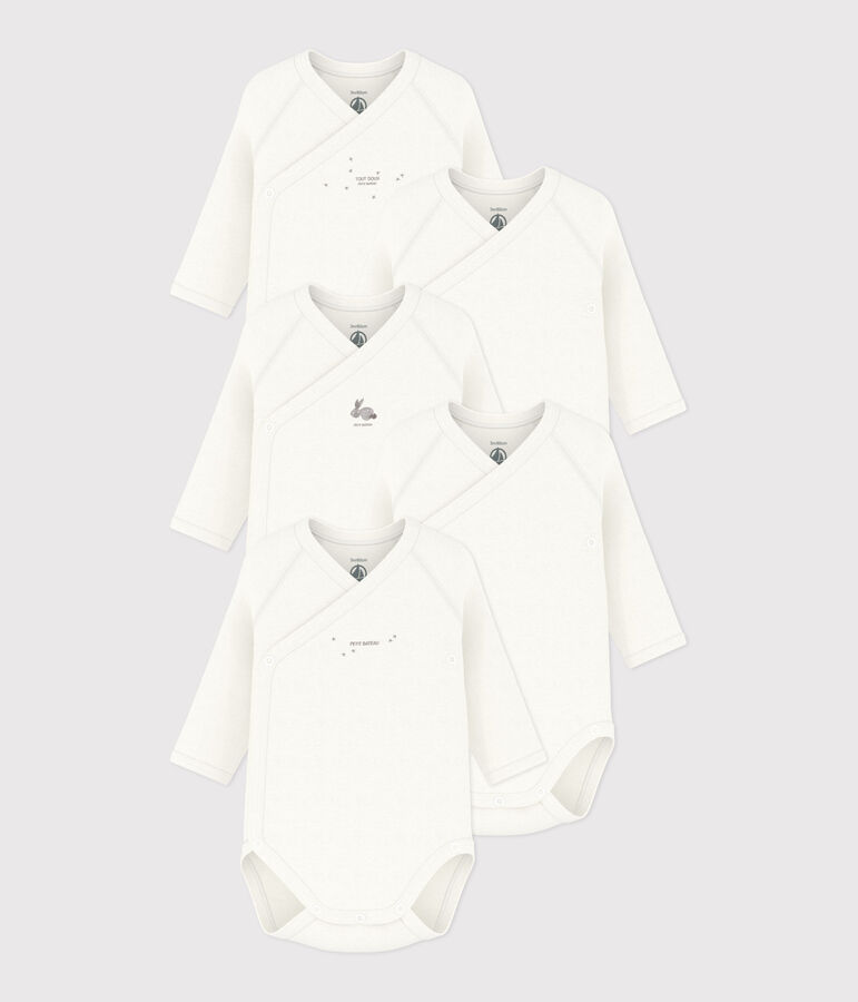 Lot de 5 bodies crois&eacute;s manches longues en coton multicouleur