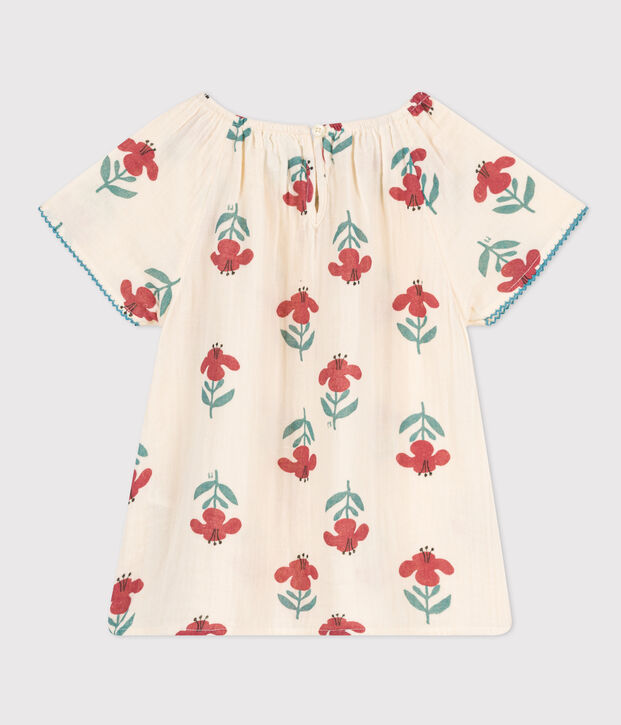 Blouse fleurie en gaze de coton enfant fille &eacute;cru/multicouleur