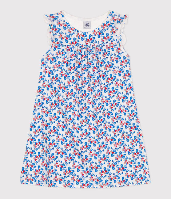 Kindernachthemd van katoen en lyocell met bloemenprint wit MARSHMALLOW/wit MULTICO